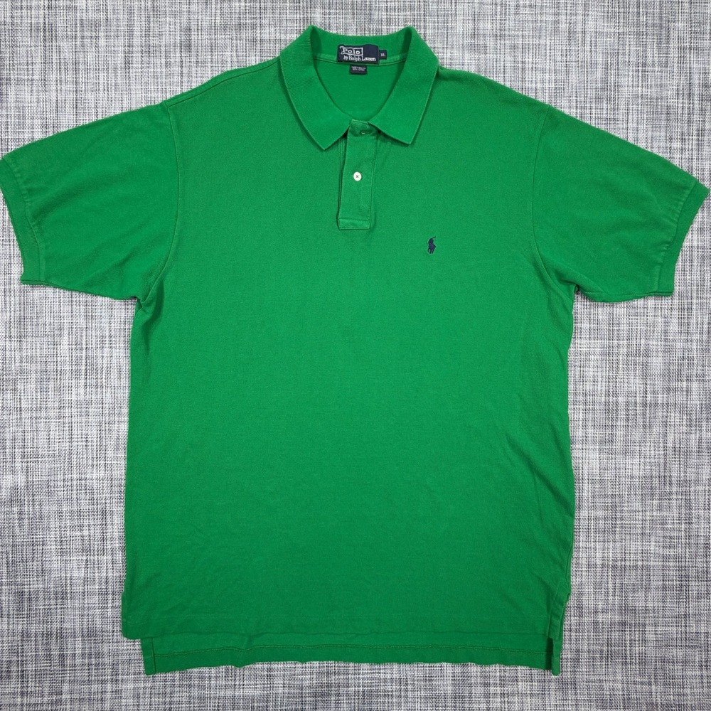 Polo Ralph Lauren Mens XL Green Cotton Pique Short Sleeve Navy Pony Polo Shirt